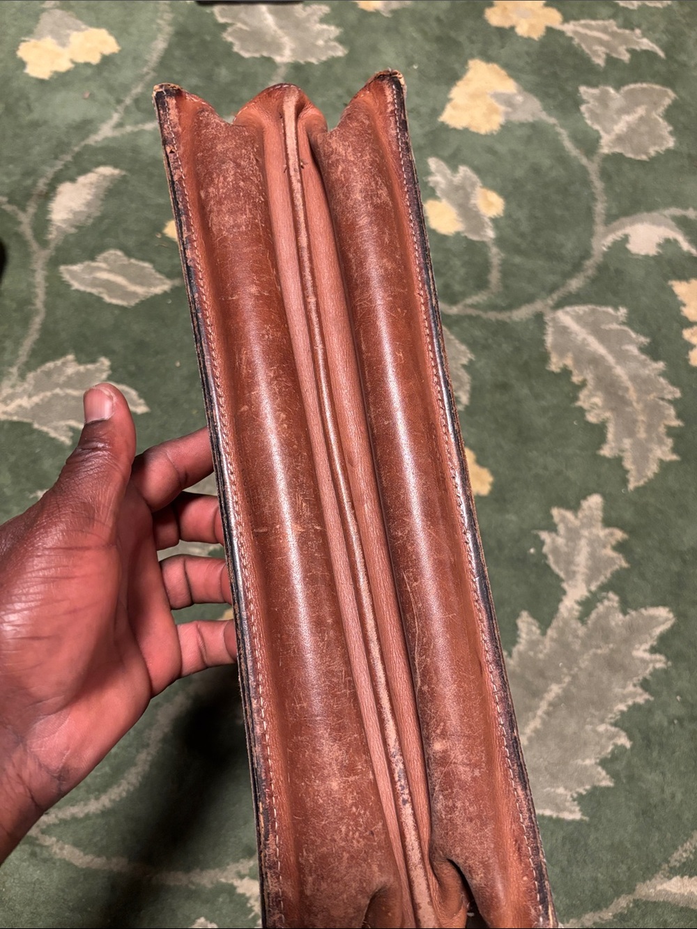 Men's Tan Leather Briefcase with Top Handle - Picture 8 of 16